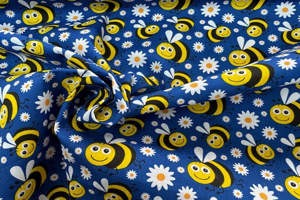 Bees and daisies polycotton print