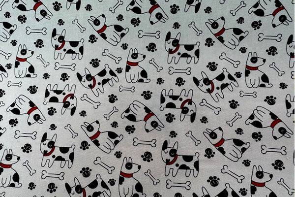 Black and white dogs 100% cotton print