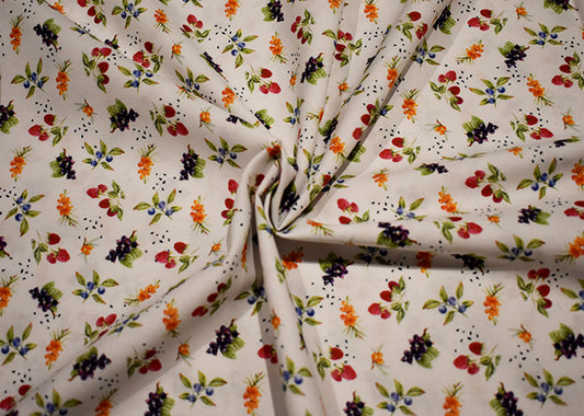 Berries on white 100% cotton