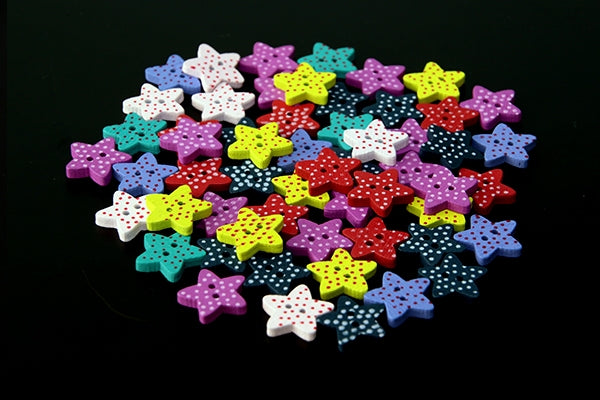 Wooden star buttons, various colours